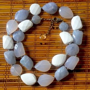 PONO Italy Long Faceted Knotted Grey White Geometric Bead Necklace Signed